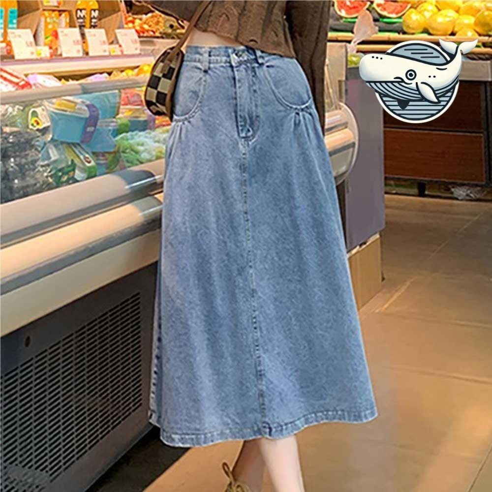 롱 데님 스커트 캐주얼 라운드 핏 포켓 여름