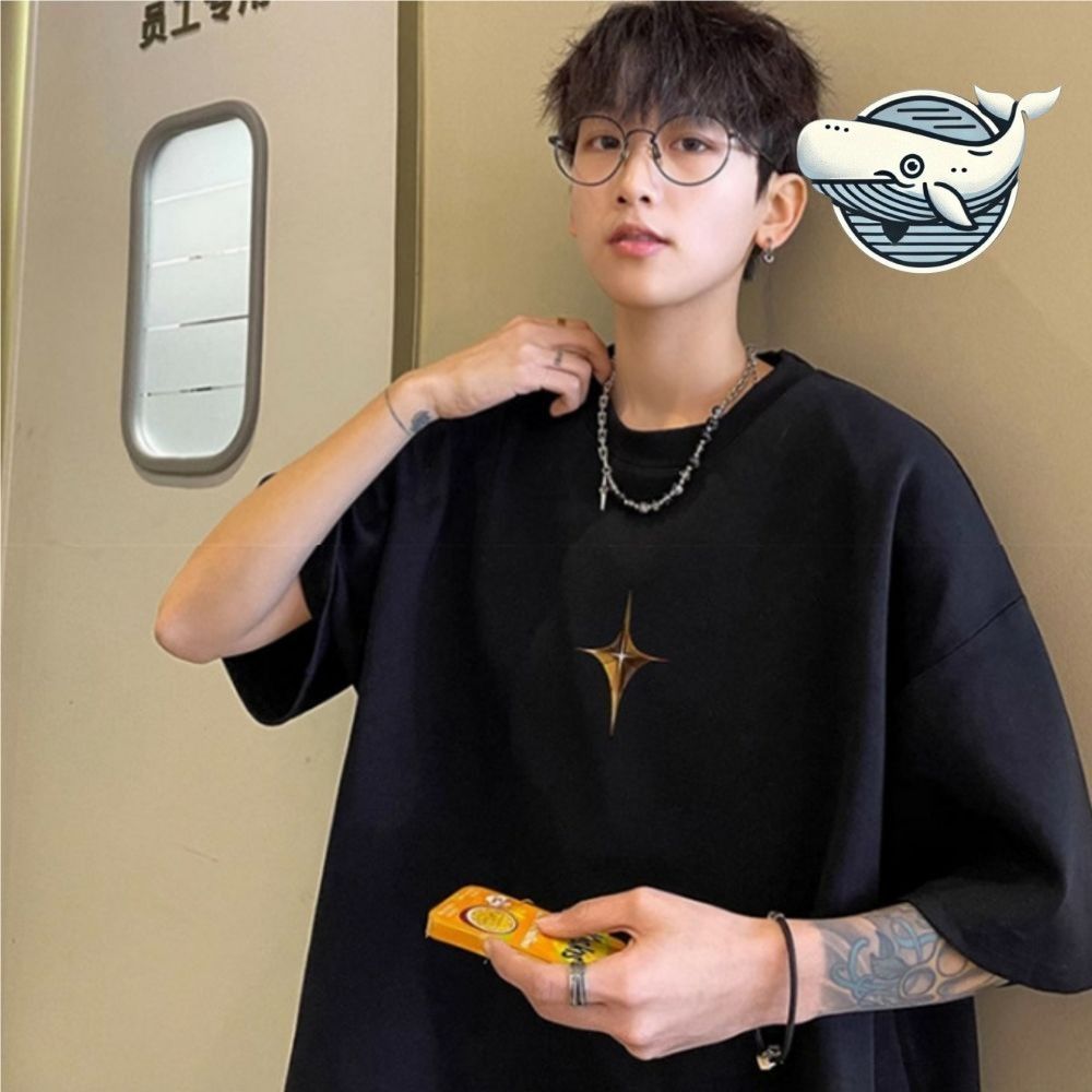 스타일리시 남자 오버핏 반팔티 트렌디 라운드