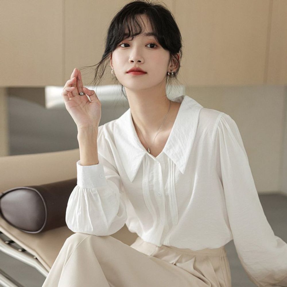 남성셔츠 빅카라 출근룩 여자남방 여성스런 어깨