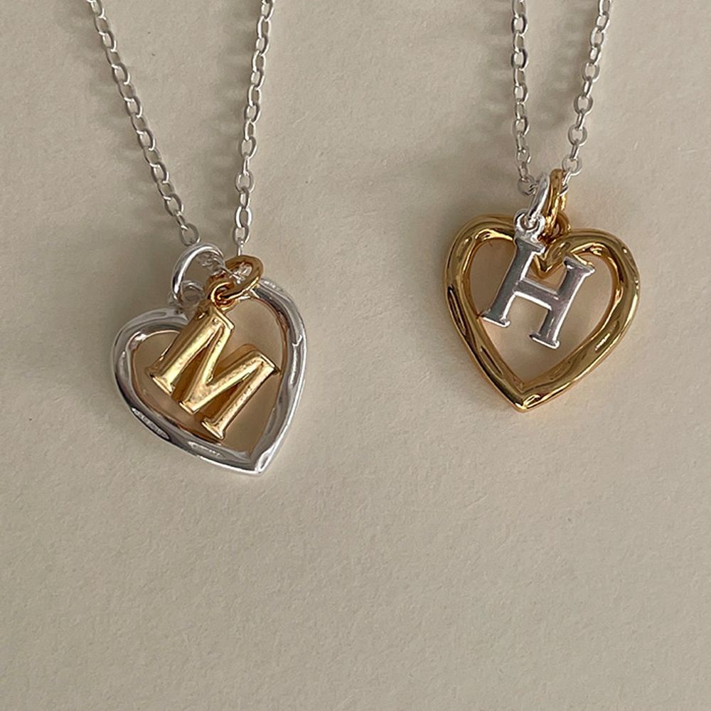 (925 Silver) Love combi initial necklace A 22