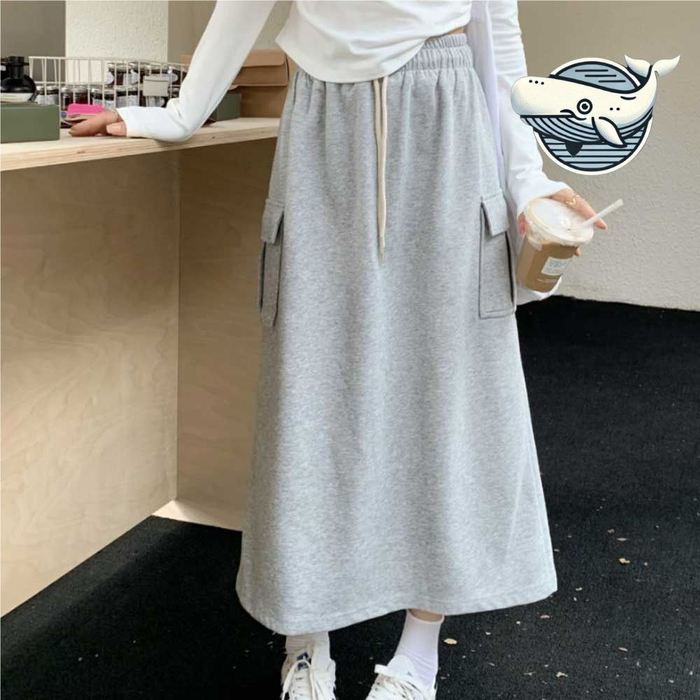 캐주얼 포켓 롱스커트 기모 허리밴딩 H라인핏
