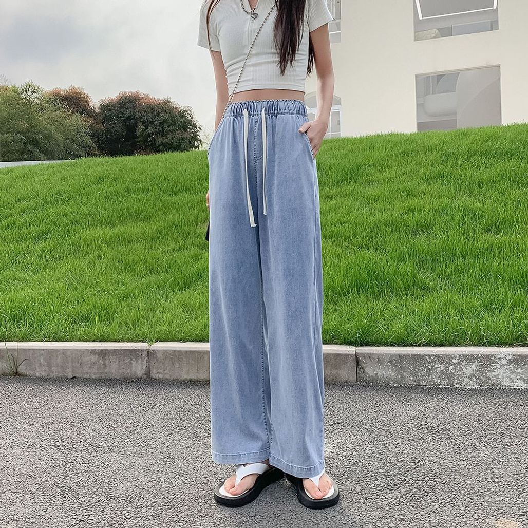 여성 데님 쿨 데님팬츠 와이드 팬츠 밴딩