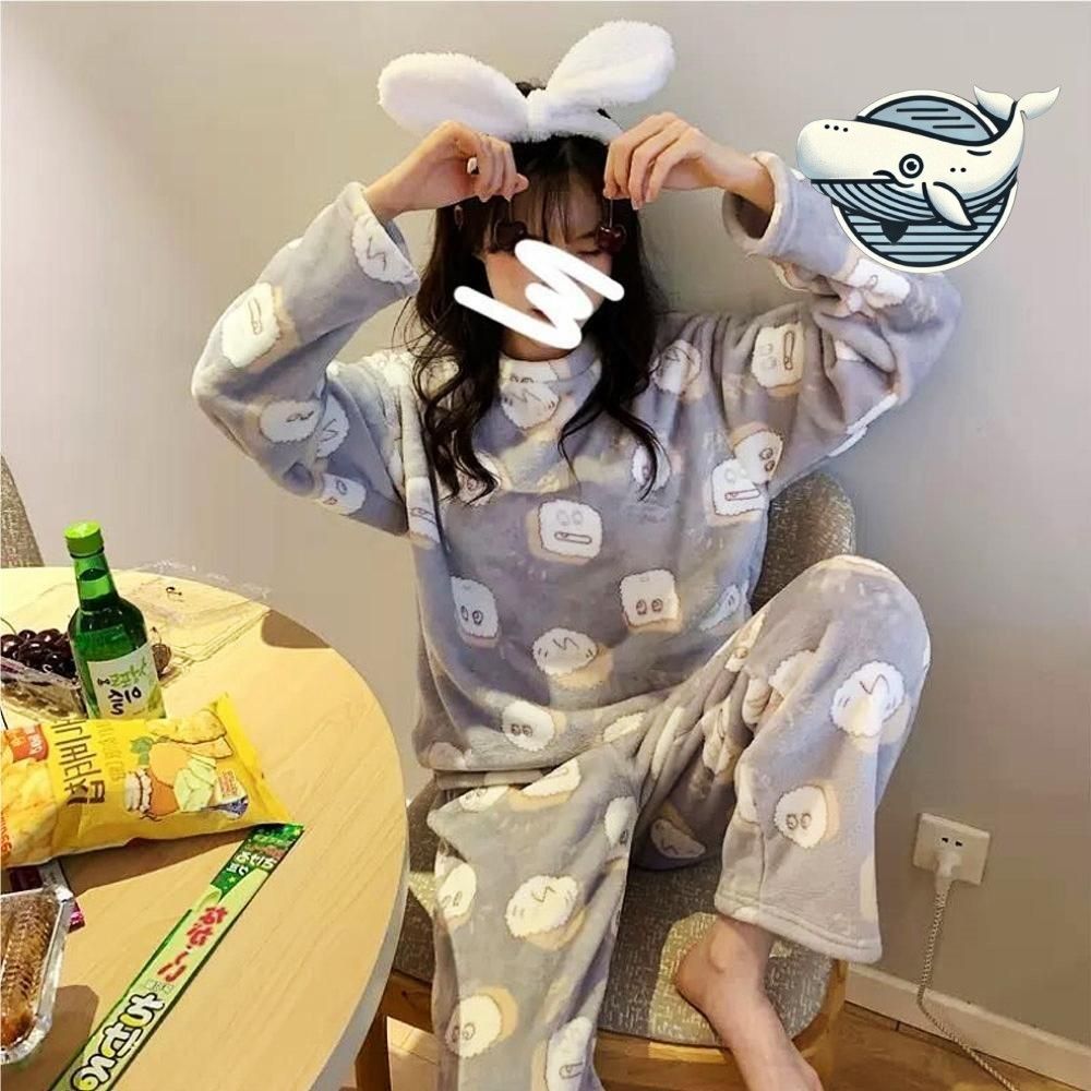 따뜻한 극세사 수면잠옷 귀여운 빵순이 패턴