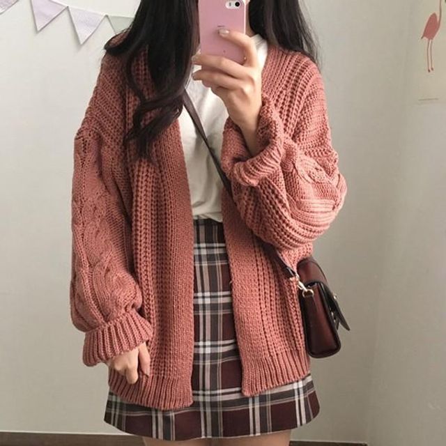 꽈배기 짜임 가디건 오버핏 여성 니트 카디건 간절기