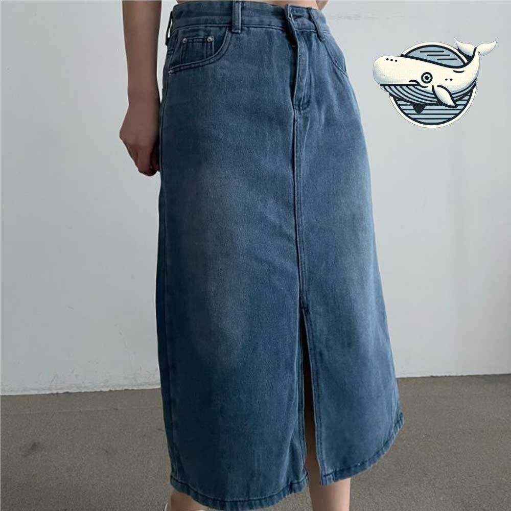 캐주얼 앞절개 중청 데님 스커트 트렌디