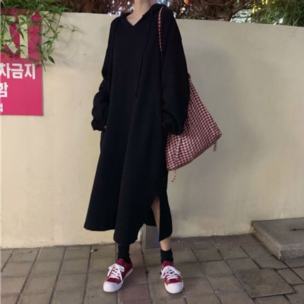 원피스 캐쥬얼 브이넥 롱 편한 후드