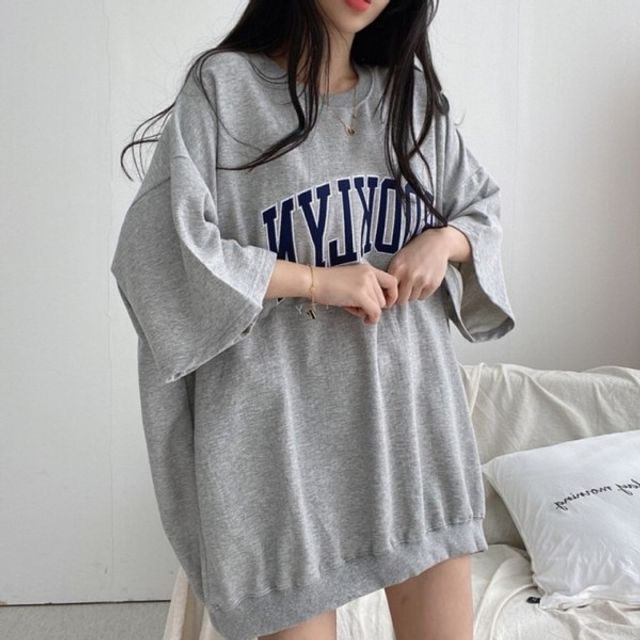 브루클린 맨투맨 오버핏 기본 스타일 데이 반팔