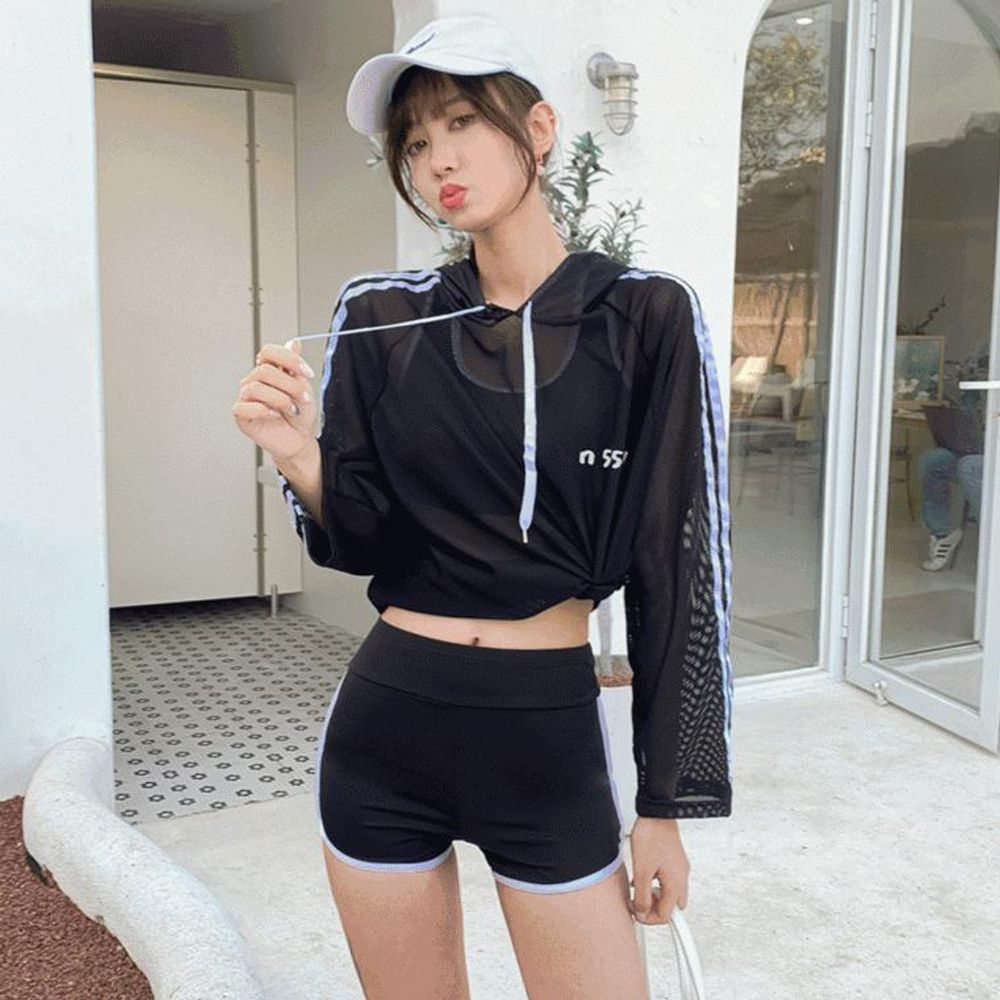 망사 웨어 빅사이즈 후드 물놀이 수영복 pcs) 비치 티