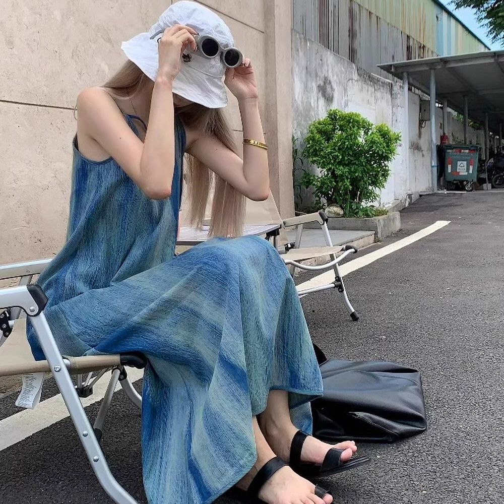바캉스룩 원피스 민소매 빈티지 나시 원피스