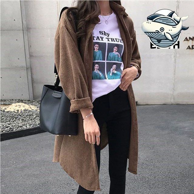 간절기 데일리 코듀로이 롱셔츠 여성용 가을
