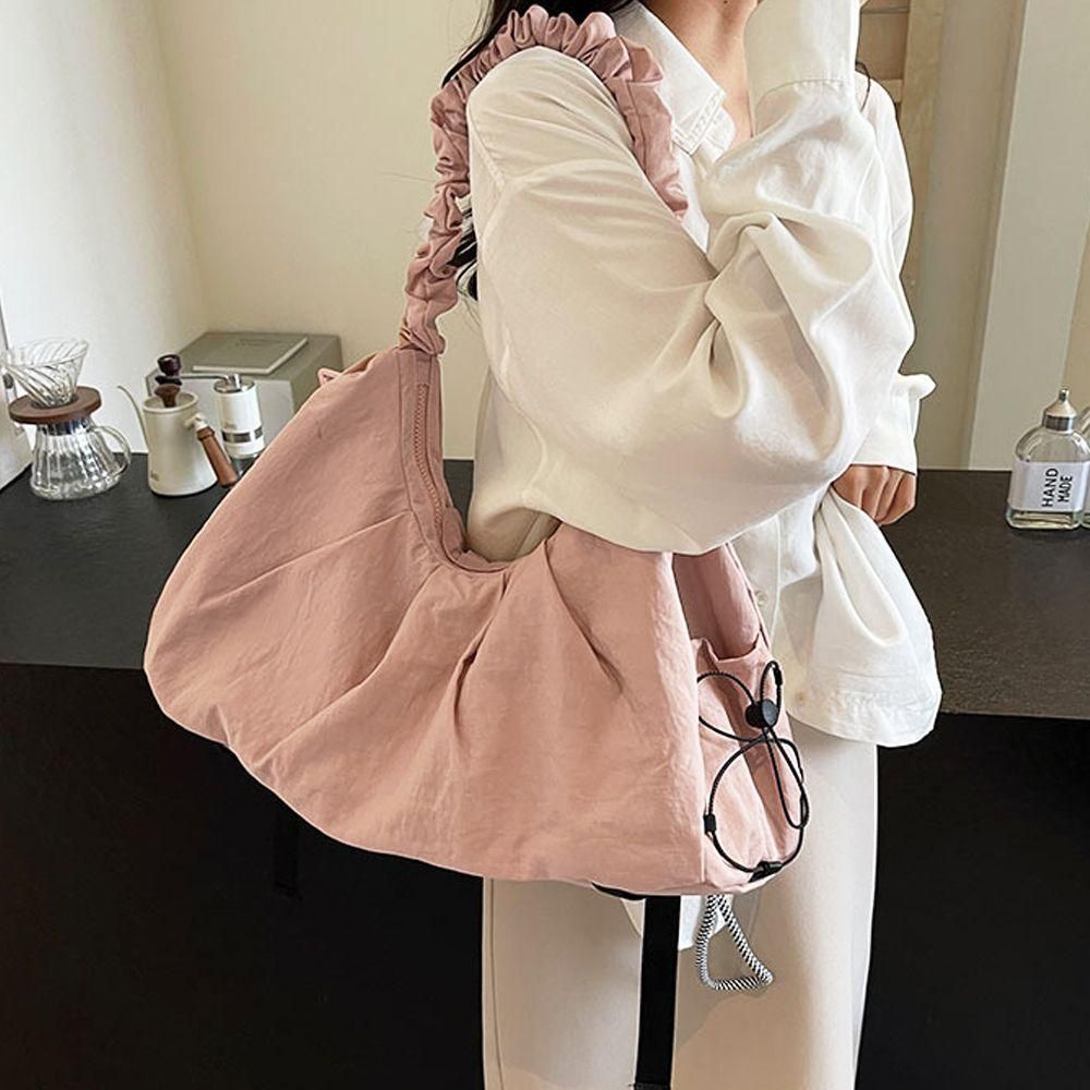 여성 백 나일론 가방 숄더 데일리 핑크 반달 보부상
