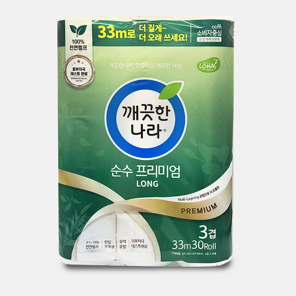 프리미엄 롤 화장지 깨끗한나라 33m 30롤 무형광