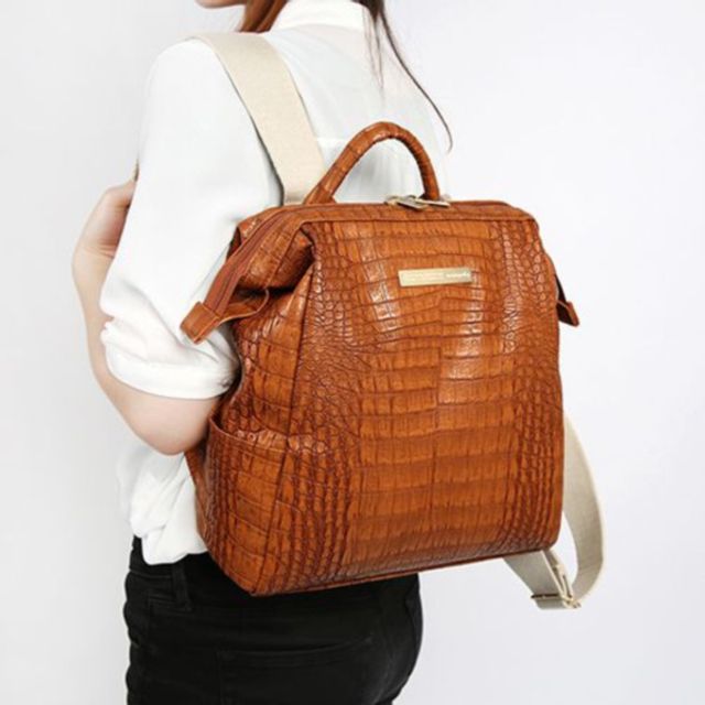 OFFICE LEATHER WIRE BACKPACK MINI CROCODILE BLACK