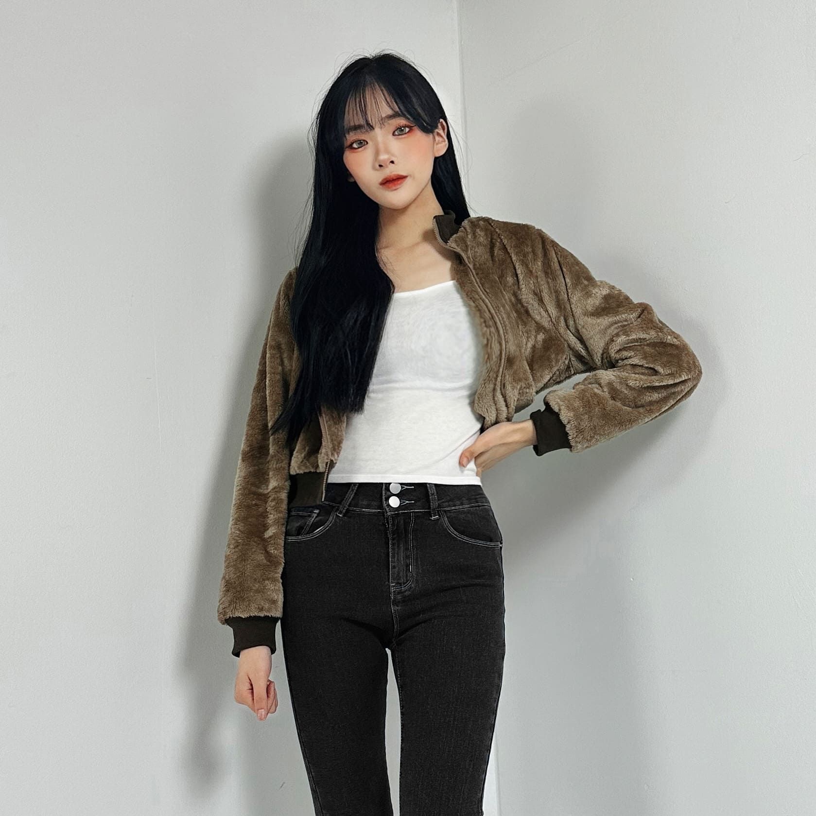 당일출고 보들보들 모브 컴피 후리스 크롭 집업