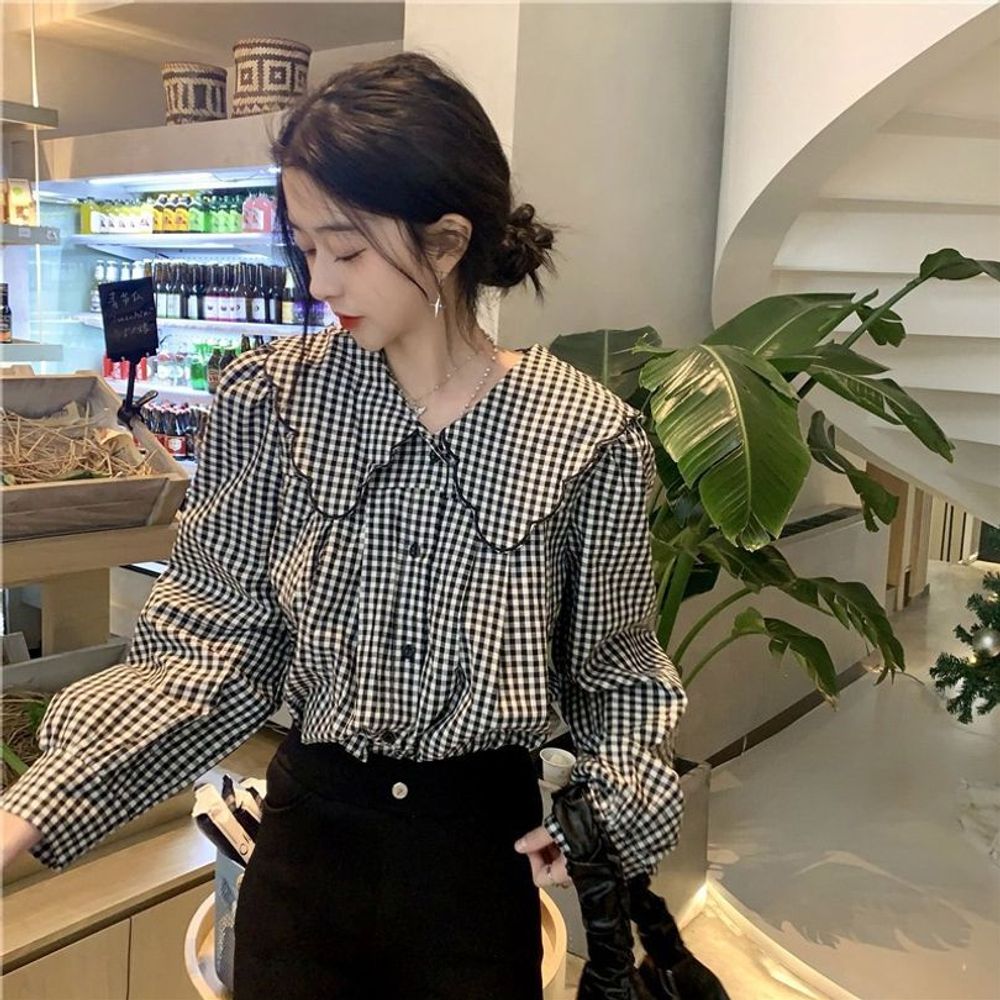 둥근카라 셔츠 HS라이프 우아한 스트라이프 물
