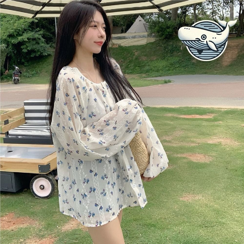 여름 시스루 플라워 루즈핏 캐주얼 블라우스