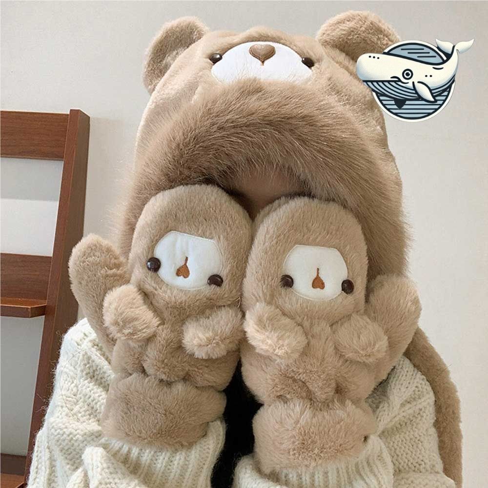 귀여운 곰돌이 털모자 손장갑 세트 따뜻한