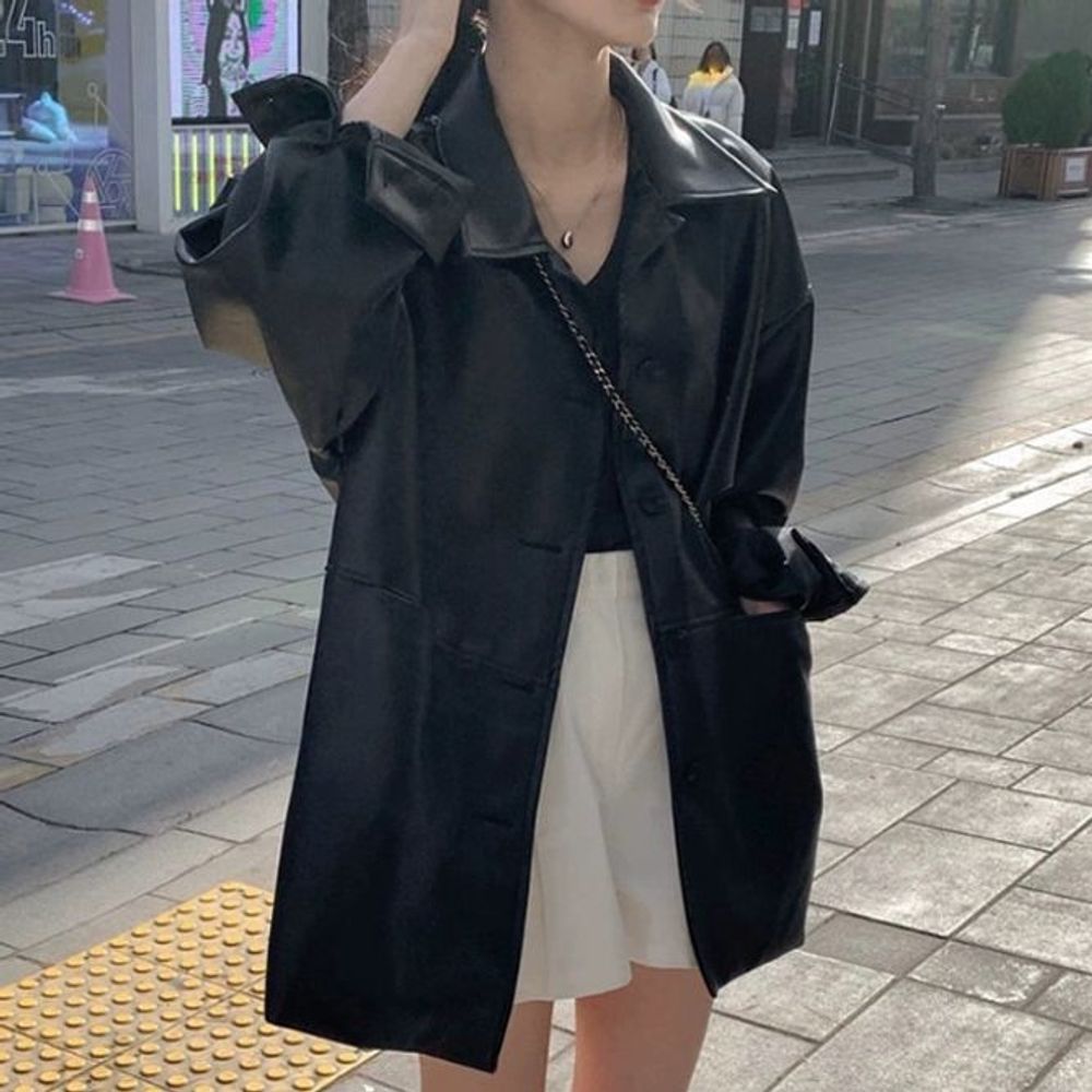 오버핏 지센자켓 프렌치 하프 점퍼 가죽자켓 가