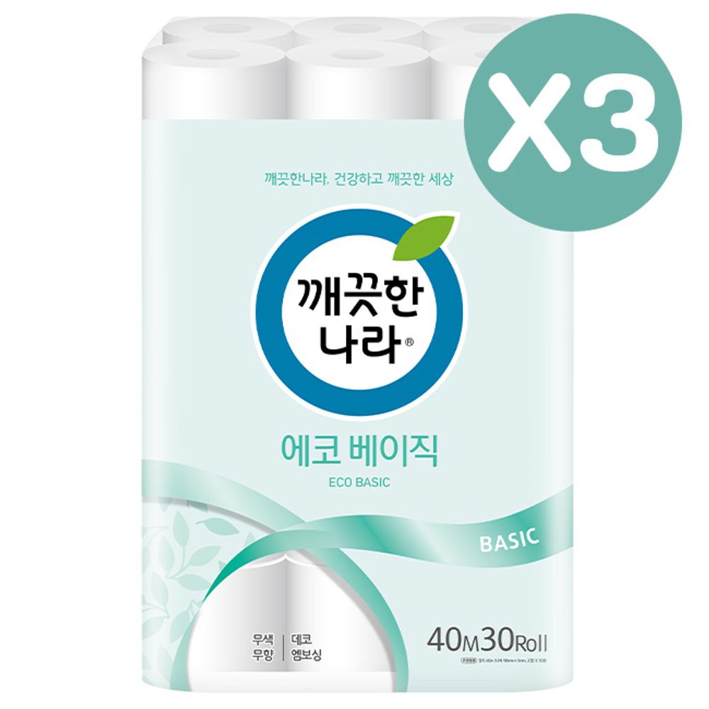 깨끗한나라 에코베이직 40m 30롤 3P 두루마리 화장지