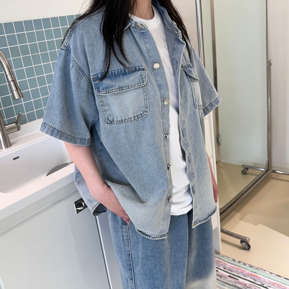 빅사이즈남방 빅사이즈 여름반팔 루즈핏남방 연청