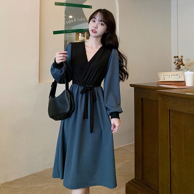허리 캐주얼 원피스 끈 OPC016 롱 가을