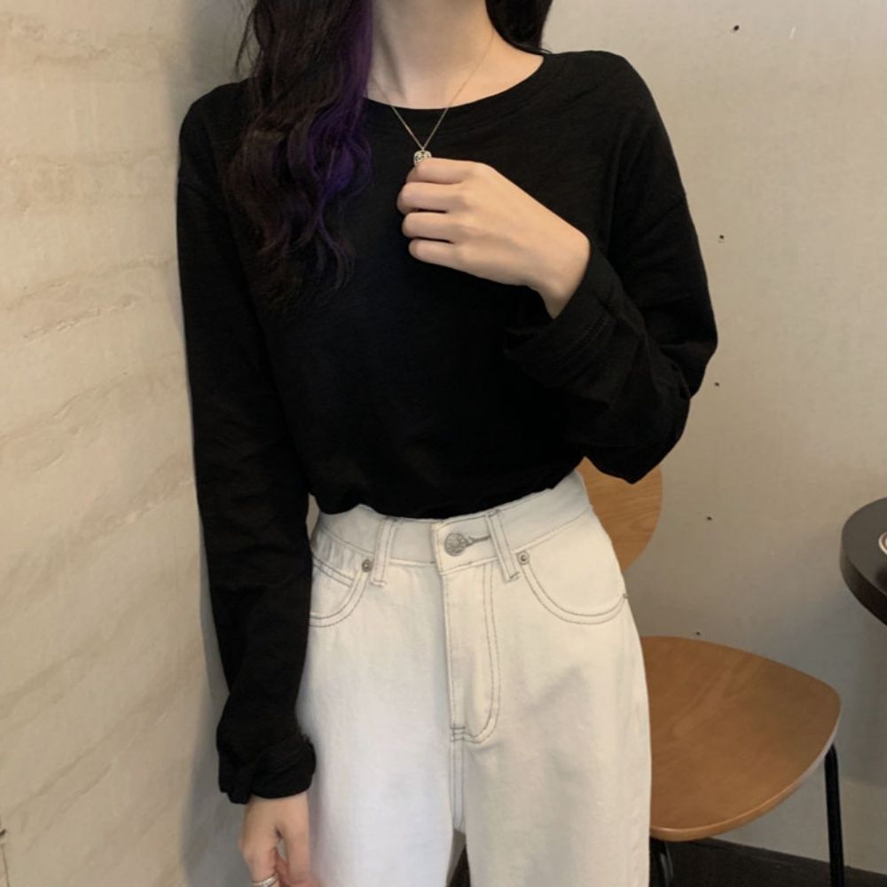 여성 루즈핏 긴팔티셔츠 라운드넥 데일리 티셔츠 4색