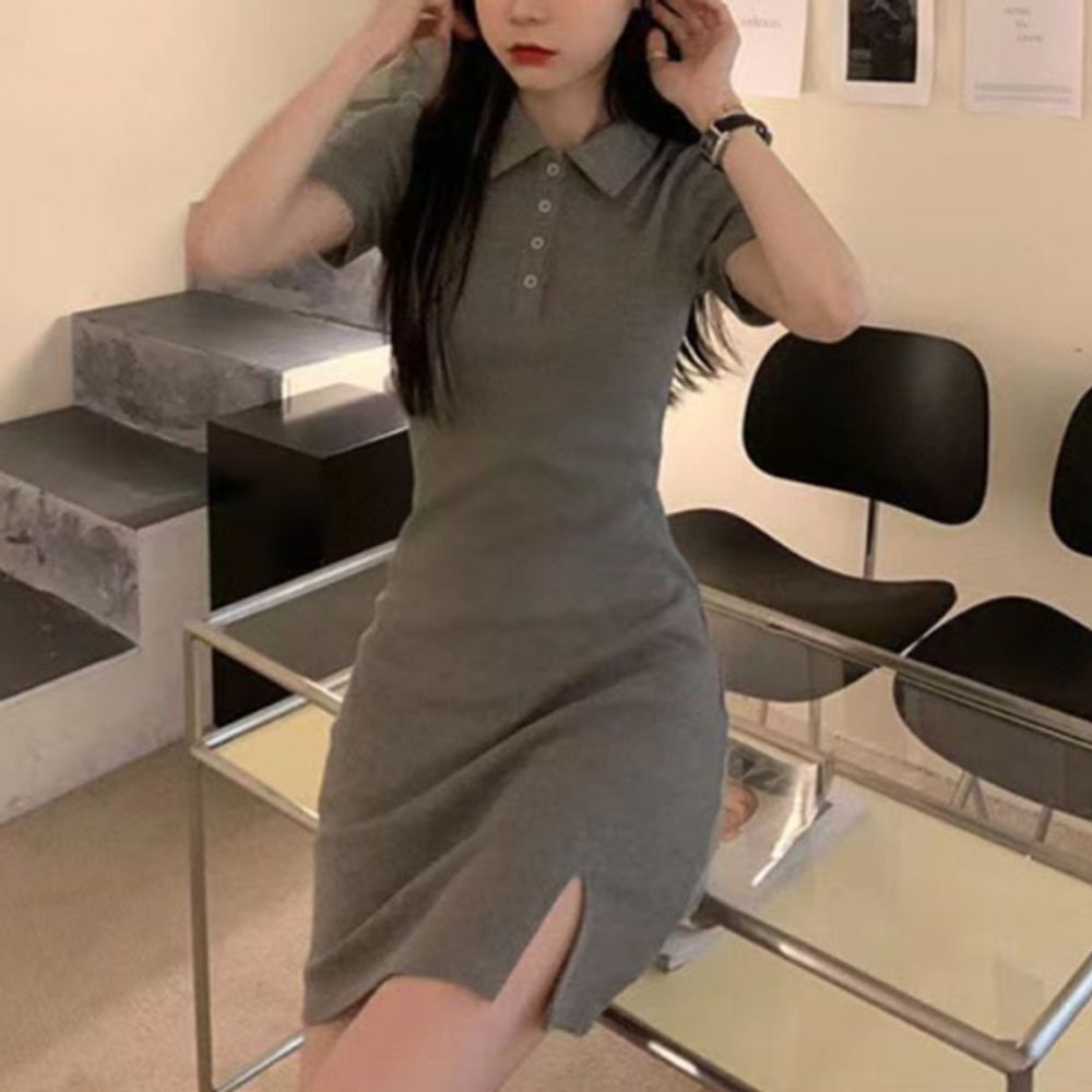 여성 반팔 카라 미니원피스 1P 데일리 옆트임 치마