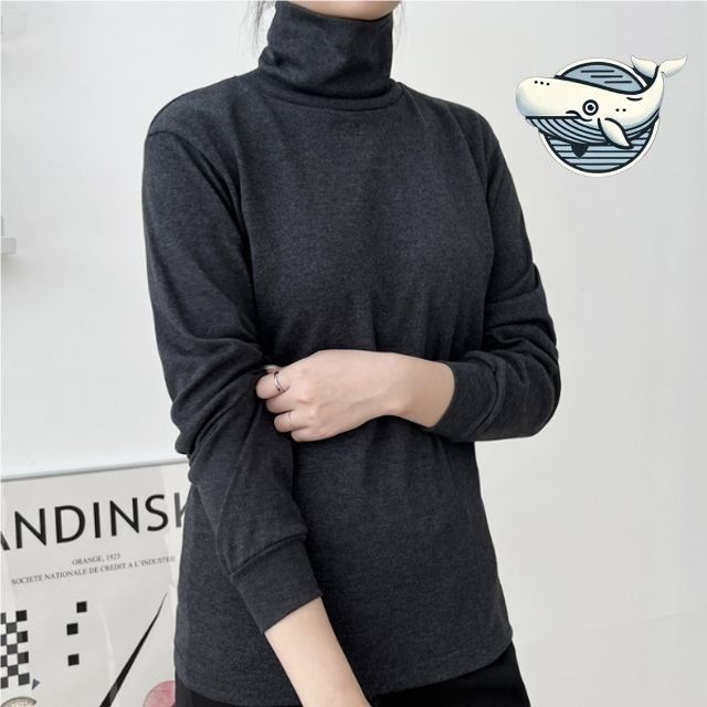 여성용 터틀넥 티셔츠 따뜻한 면 소재 슬림핏