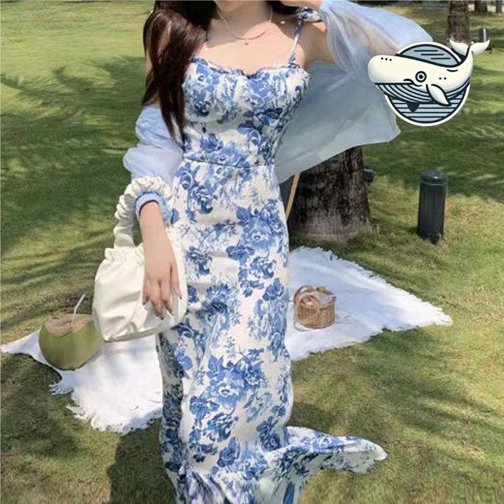 여름꽃패턴 롱드레스 조절끈 소프트 시원한