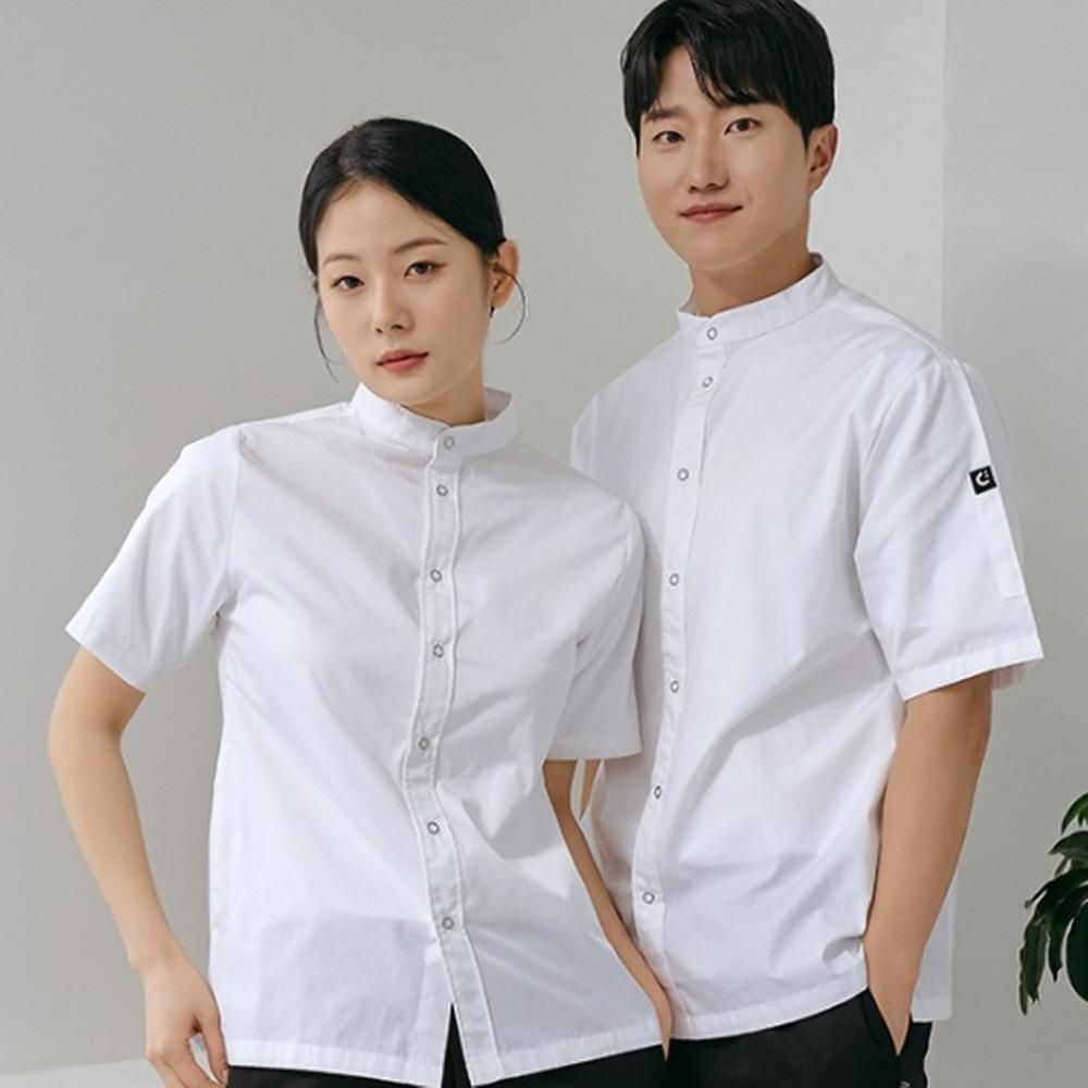 화이트 반팔 스탠딩카라 조리복 조리사복 요리사옷 쉐