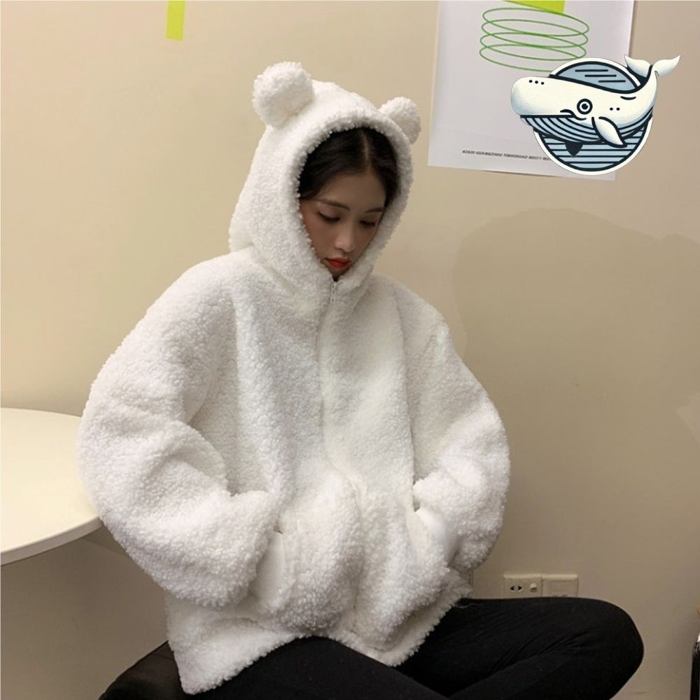 여성 귀여운 곰돌이 후드 집업 포근한 뽀글이