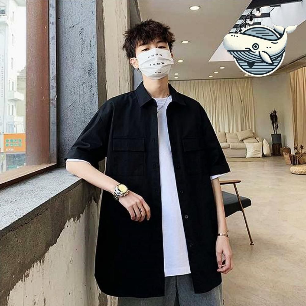 일상용 반팔 오버핏 남성 셔츠 포켓 디자인