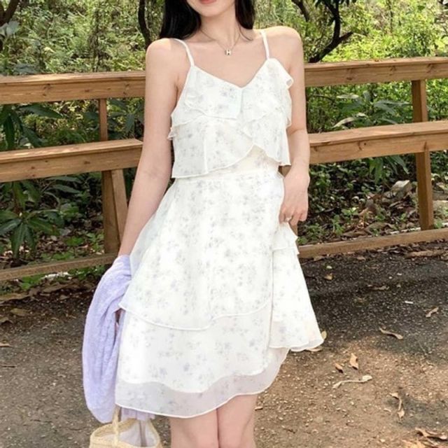 플라워 끈나시 플레어 기본 캉캉 데이 프릴 미니원피