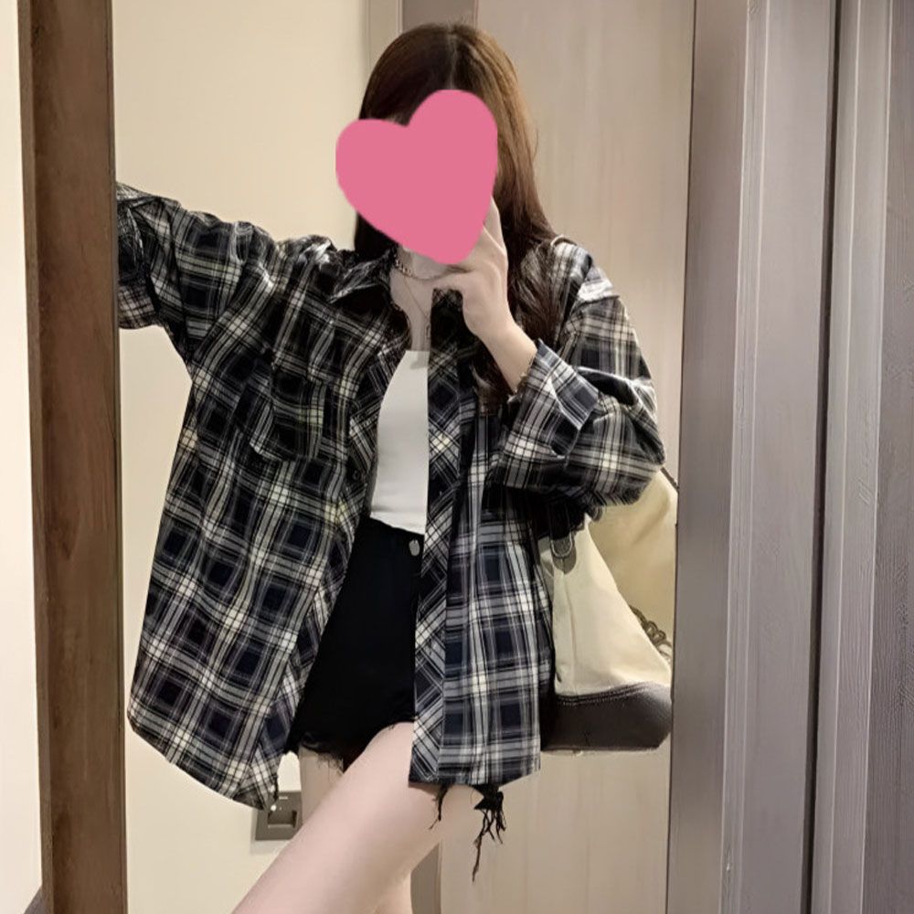 여자 루즈핏 클래식 체크패턴 데일리룩 셔츠 블라우스