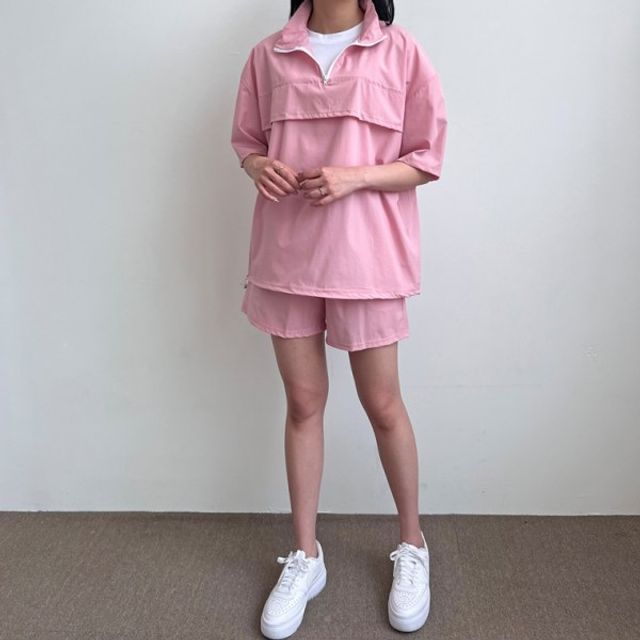 세션 아노락 스트링 기본 여자 데이 반팔 반바지 세트