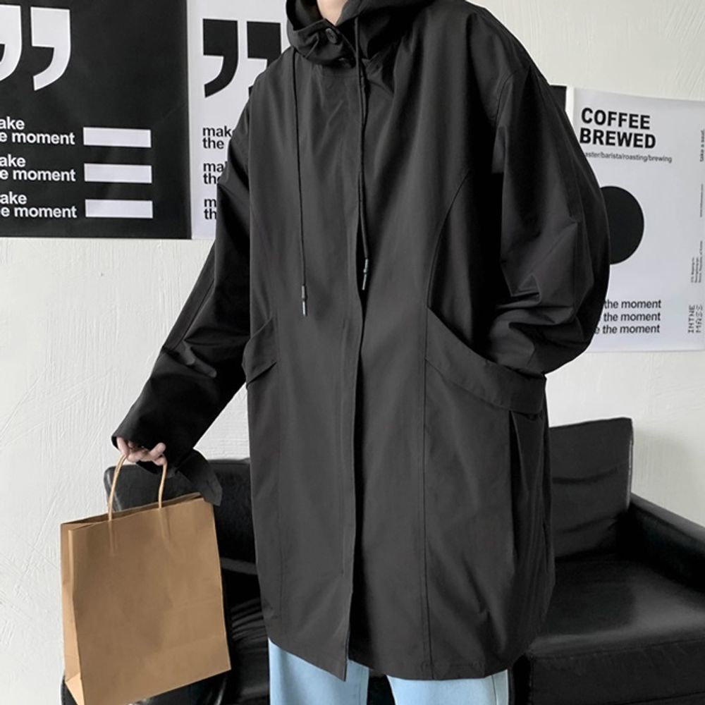 블랙 검정 야상점퍼 남성용 롱자켓 후드집업 스타일