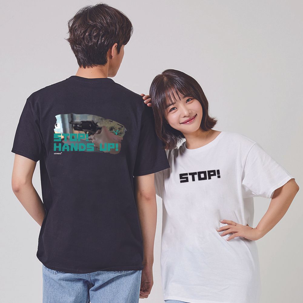키밍 STOP 총 손들어 남성여름반팔 라운드반팔