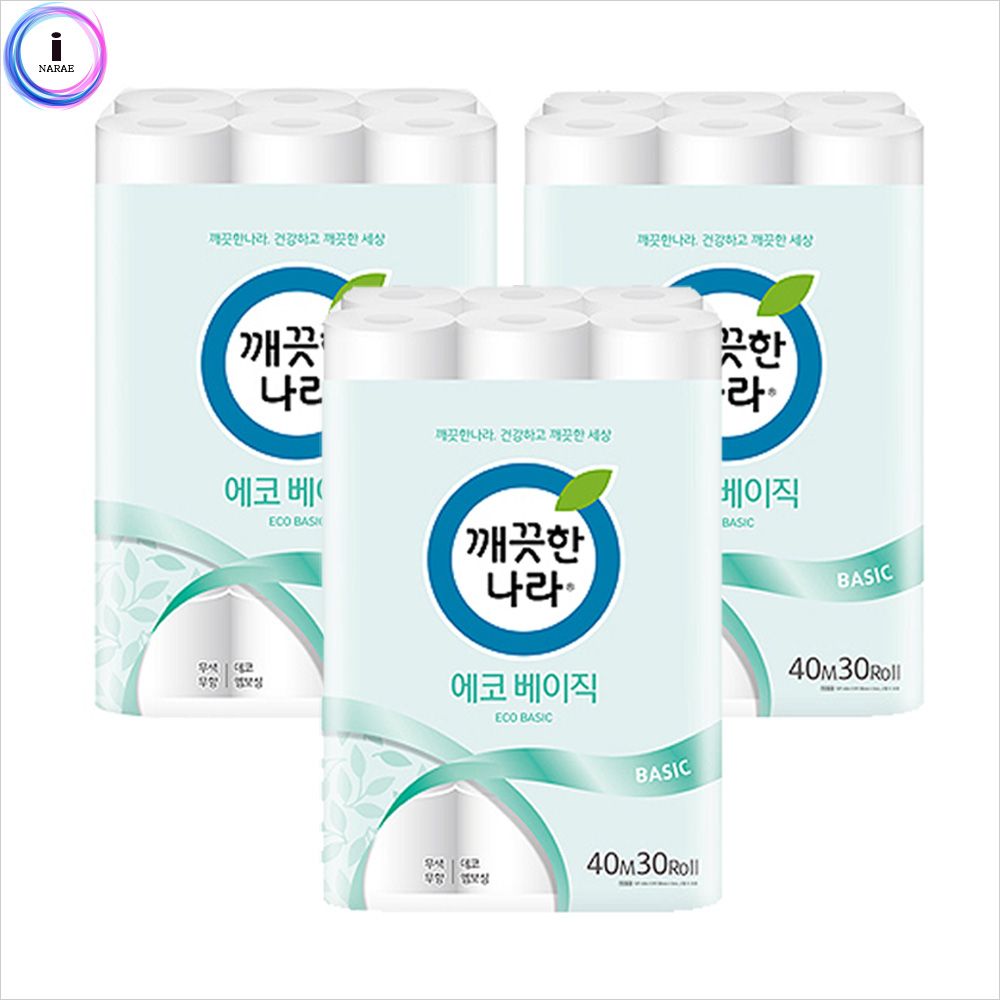 깨끗한나라 2겹에코베이직화장지 40mX30롤 X3세트