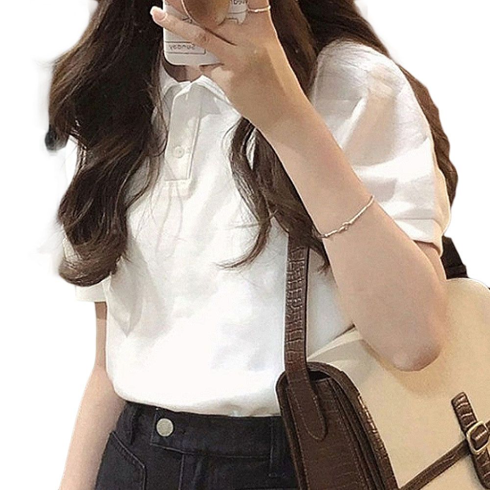 여자 화이트 반팔티 인기 데일리 루즈핏 카라 티셔츠