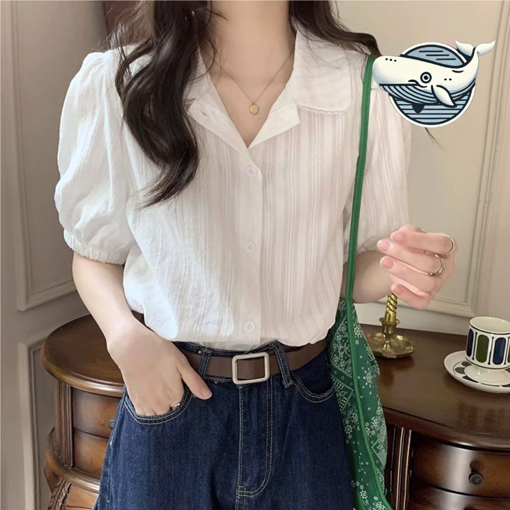 여름 스트라이프 퍼프 소매 블라우스 가벼운