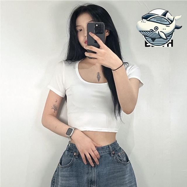 세미 크롭 반팔 티셔츠 여성용 기본템 여름