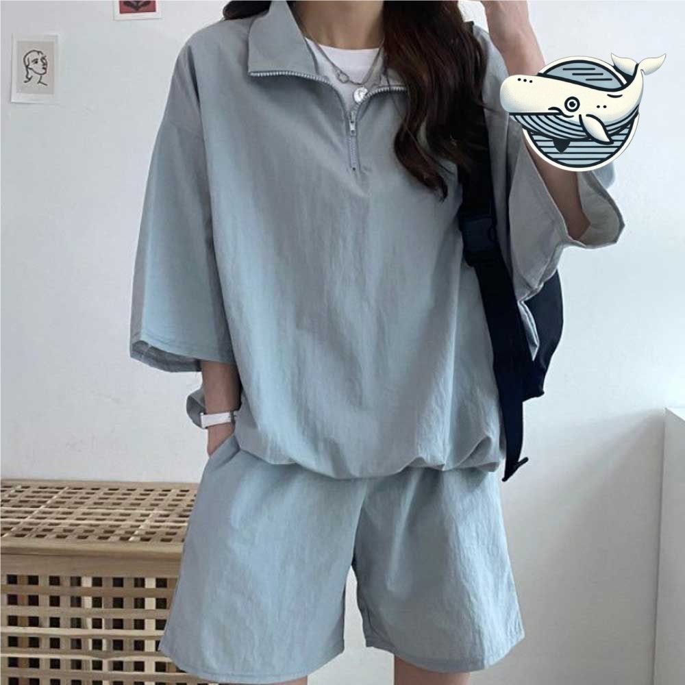 시원한 여름 반집업 트레이닝 세트 스포티