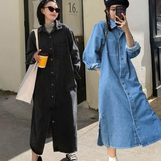긴팔 원피스 남방 간절기 패션 카라 데님 롱기장