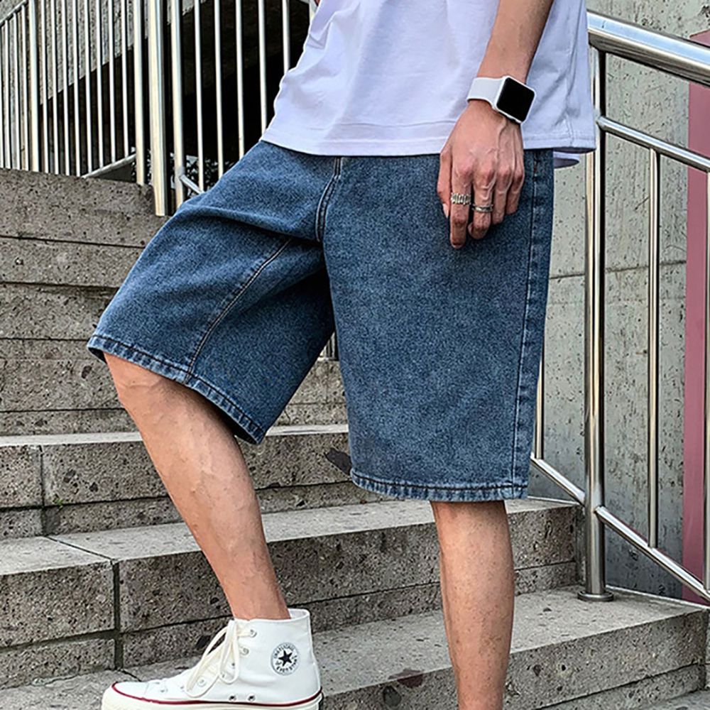 남자 편안한 허리 밴딩 여름 패션 데님 청 반바지