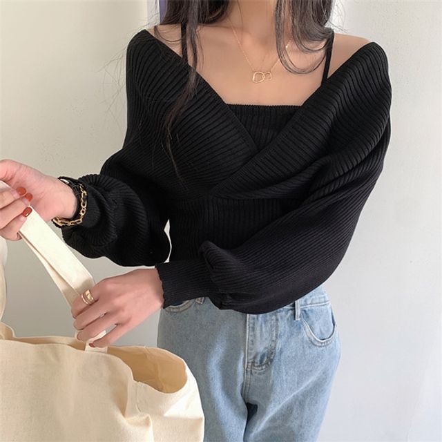 긴팔 제작 홈웨어 오프숄더 슬림 커스텀 브이넥