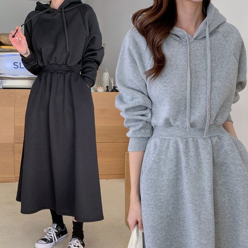 원피스 밴딩 여자 라운드넥 무지 면 허리밴딩