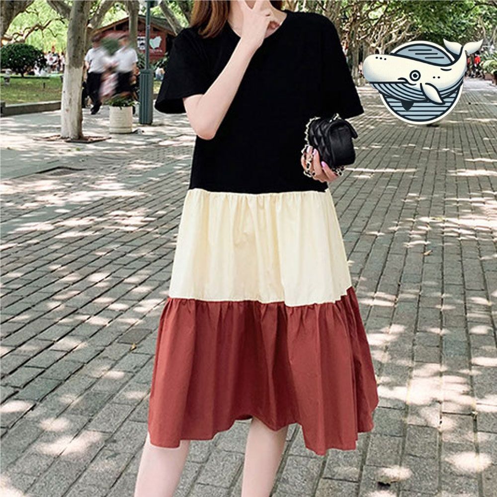 캐주얼 여름 나들이 원피스 체형보정 배색