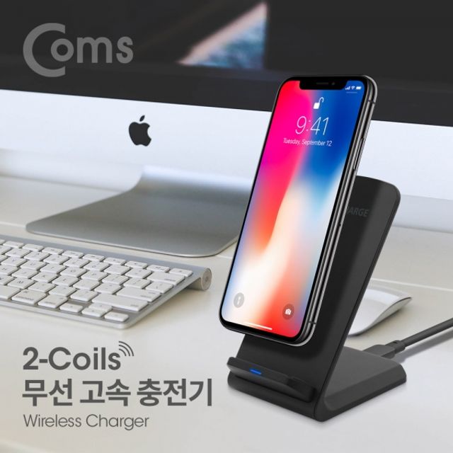 Coms 무선 고속 충전기 거치대 퀵차지 듀얼 코일 스