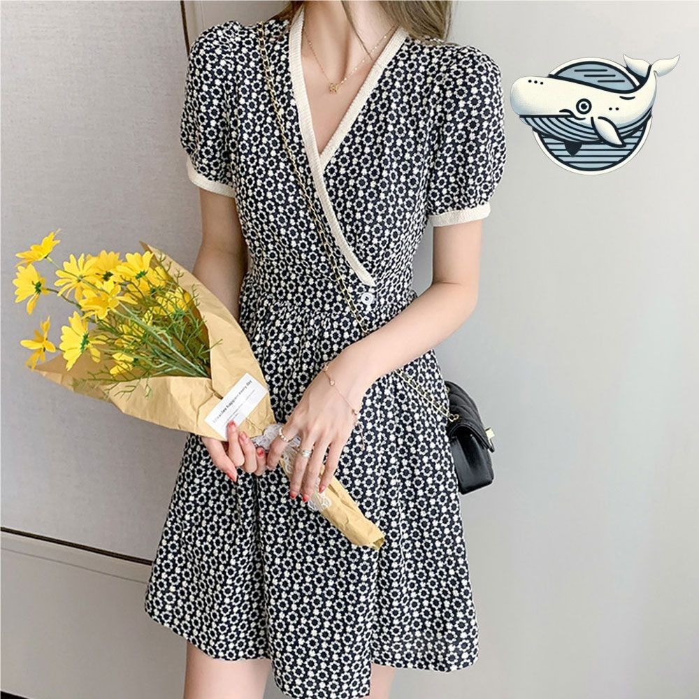 여성용 플라워 패턴 미니 랩드레스 봄 여름