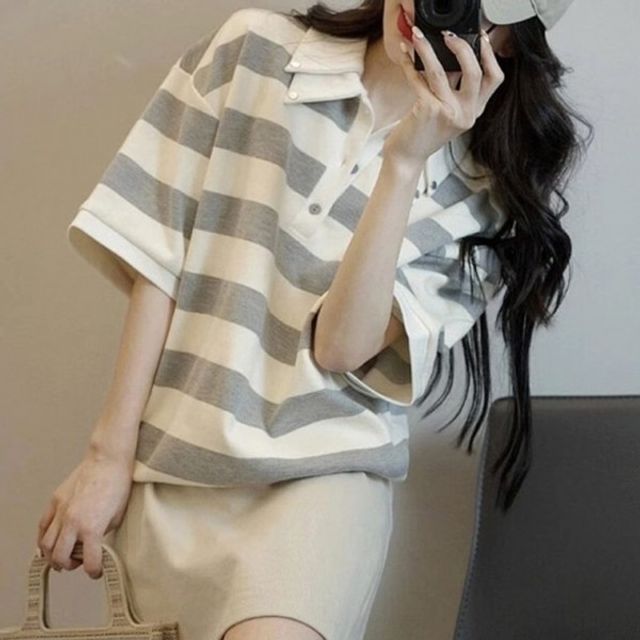 스트라이프 더블 칼라반팔 기본 카라 데이 폴로 반팔